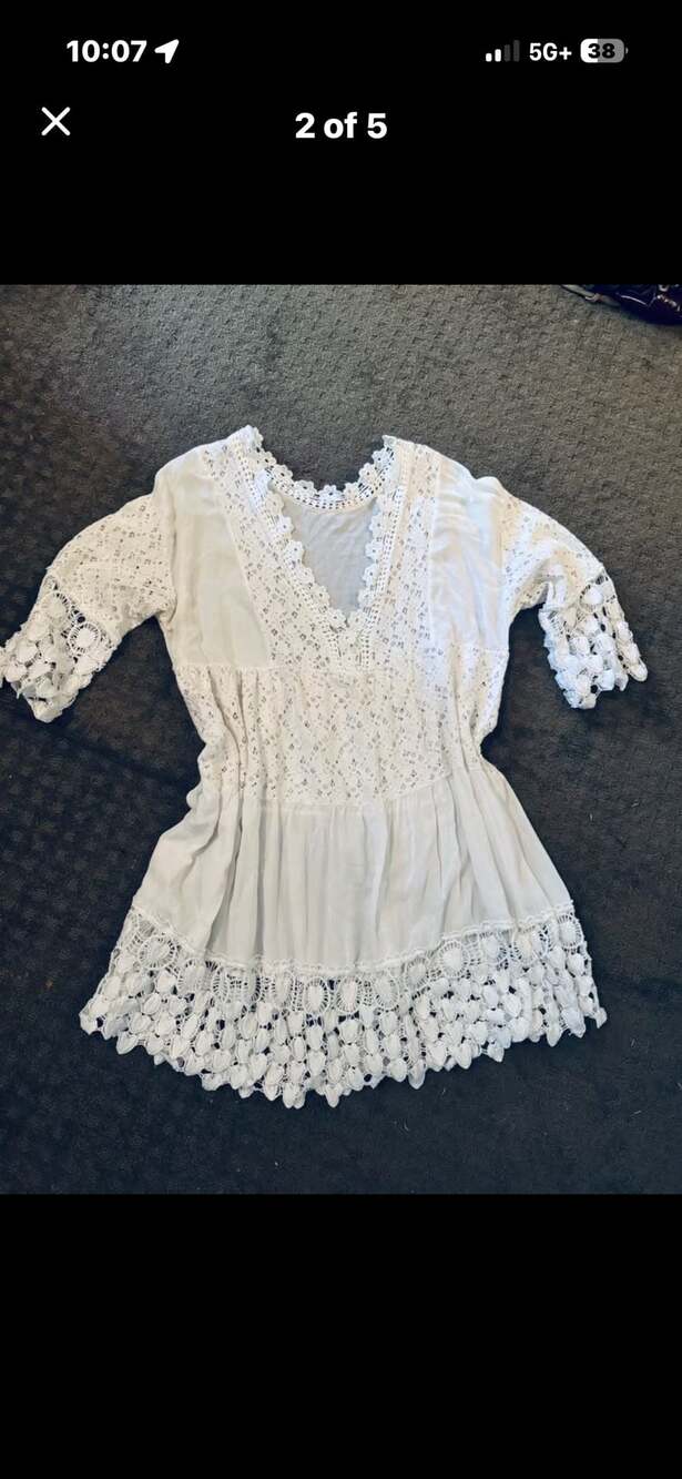 White Lace V-Neck Mini Dress